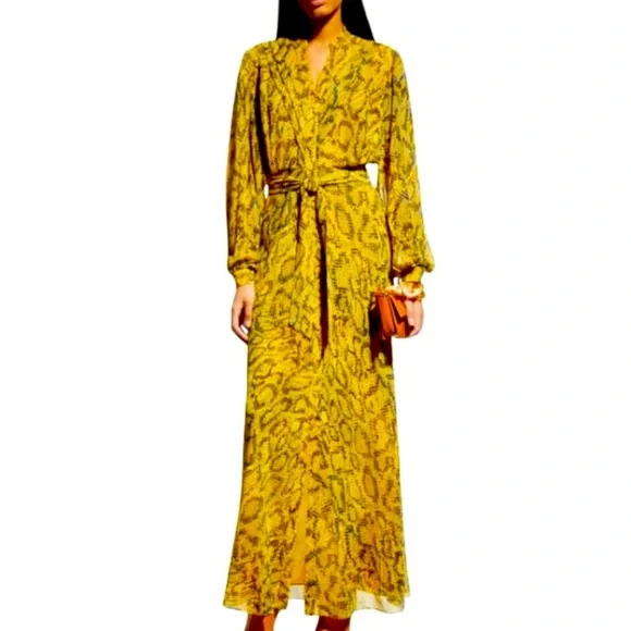 DVF Carter Yellow Snakeskin Belted Maxi Dress Medium - Picture 14 of 14